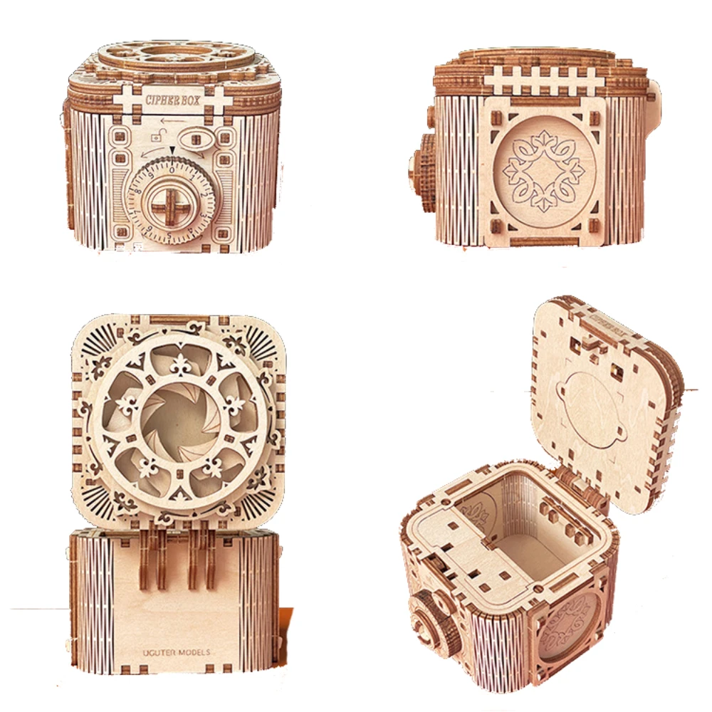 Wooden Jewelry Box Mechanical Puzzle 3d Assemble Building Construction Blocks Models Set Lipstick Ring Necklace Password Storage