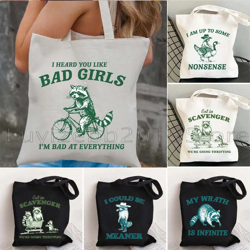 

Retro Cartoon I Heard You Like Bad Girls Vintage Cute Gifts Women Canvas Shoulder Tote Bags Harajuku Shopper Reusable Handbag