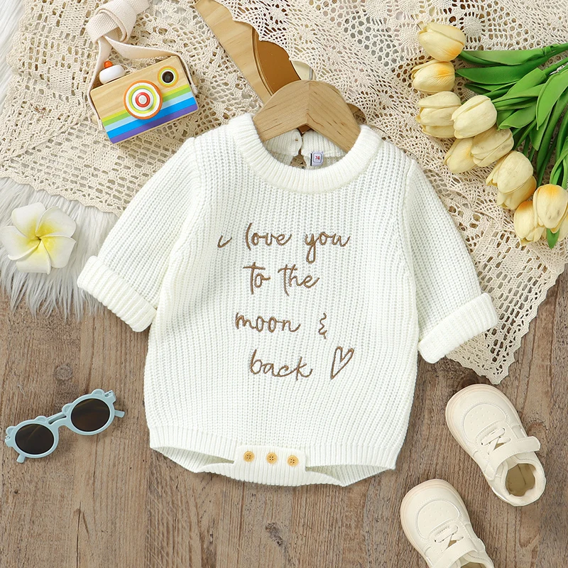 Neugeborenen Baby Body Stricken Säugling Jungen Mädchen Overall Langarm Frühling Kleinkind Kind Kleidung Mode Gestickte Buchstaben 0-18M