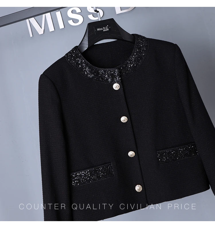 French Socialite Elegant Commuter Suit Sequined Round Neck Single-breasted Top High Waist A-line Short Skirt Two-piece Set Women