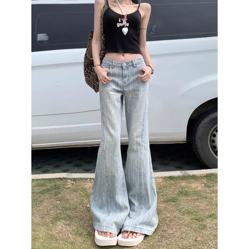 

Bamboo Knot Flared Jeans Women Spring Summer Thin High Waist Slim Fit Light Wash Bootcut Pants