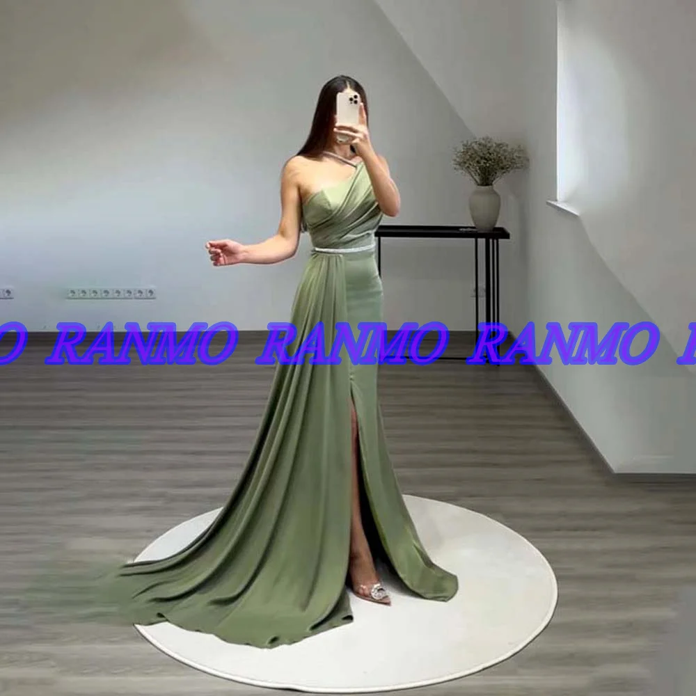 Vestido de noite sereia verde-oliva, alças de espaguete, fenda lateral com trem, vestidos formais, robe feminino, 2022