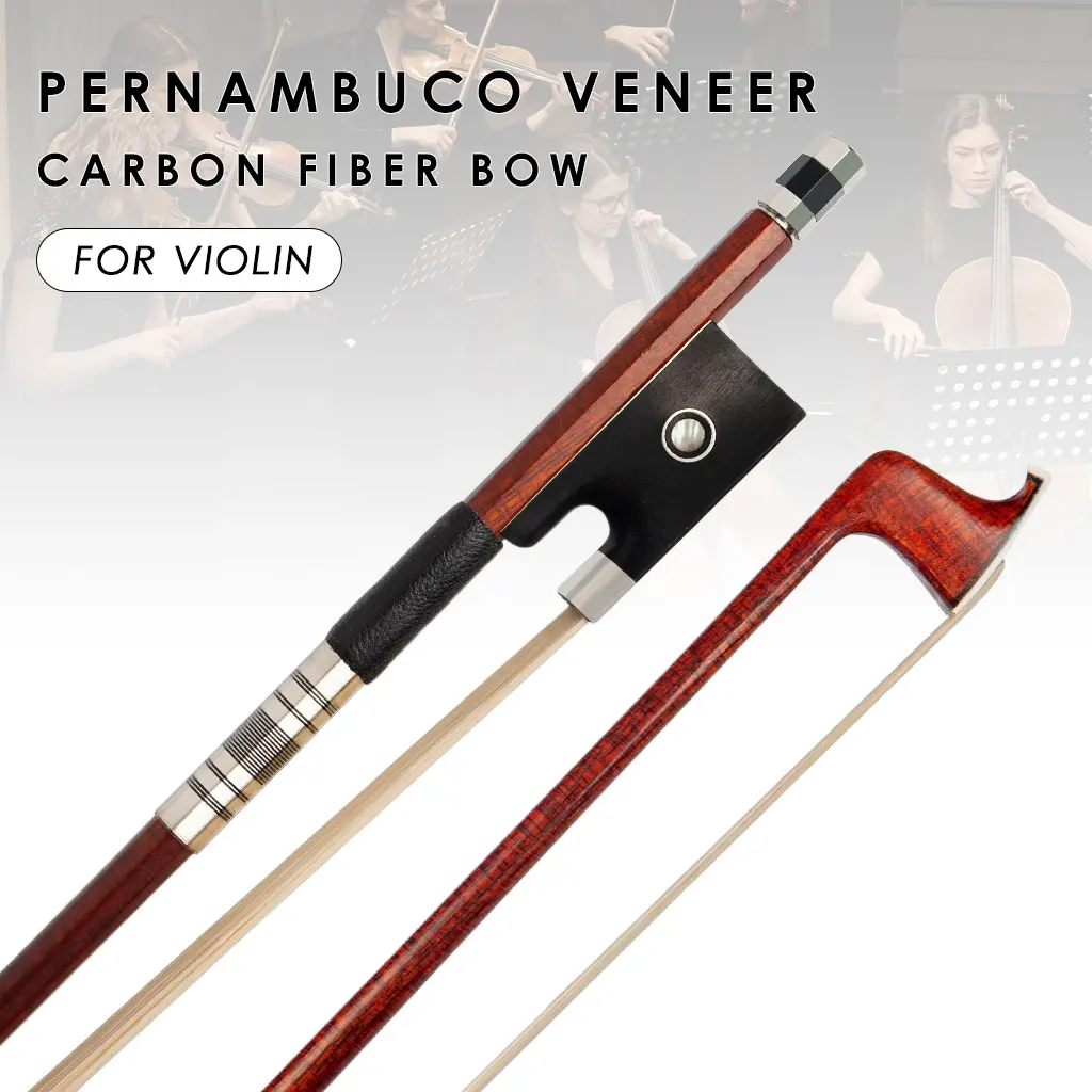 Professional 4/4 Violin Bow Hybrid Carbon Fiber Pernambuco Skin Stick Ebony Frog Violin Parts Accessories Durable Use