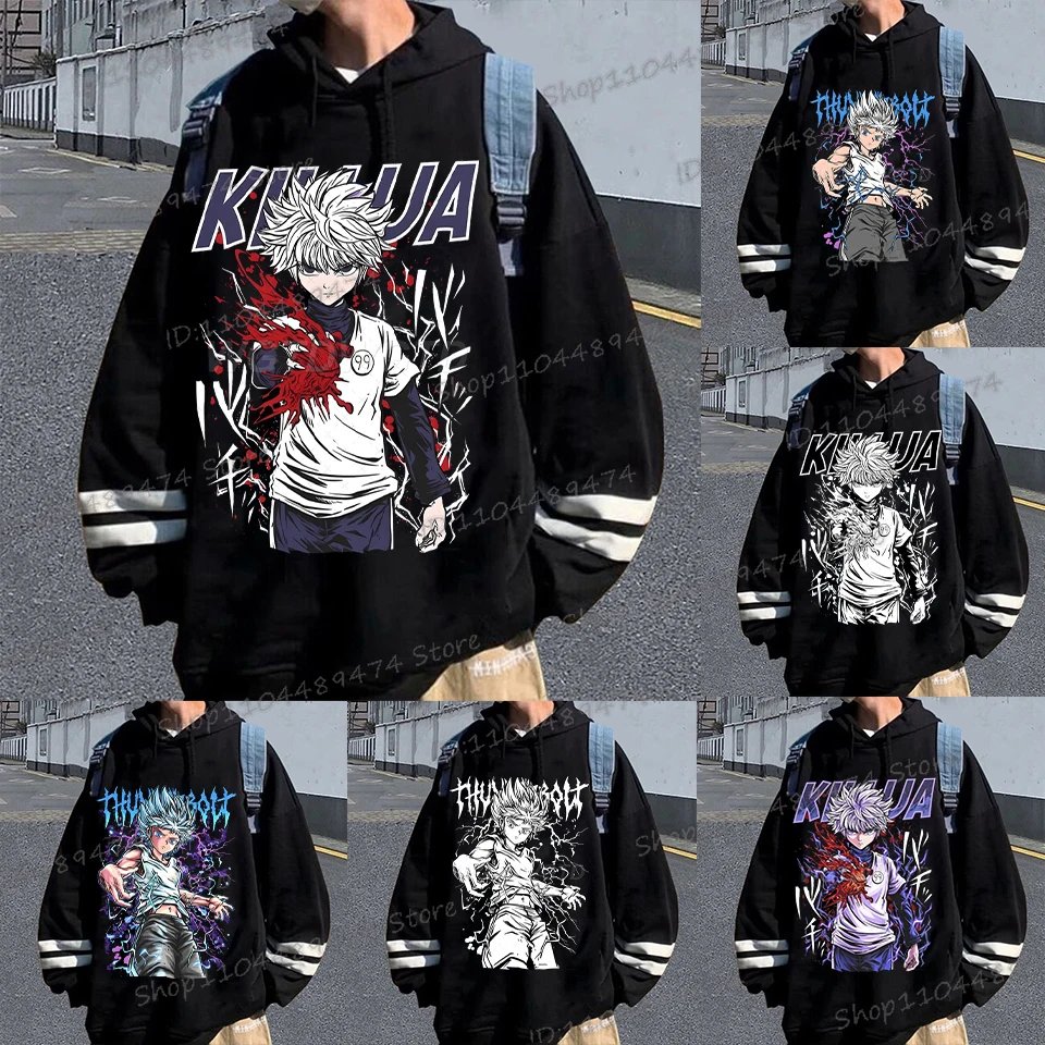 

Hip Hop Japanese Anime Hoodies Male H-Hunter Long Sleeve H-Hunter Pullover Fashion K-Killua Funny Z-Zoldyck Men Women Tracksuit