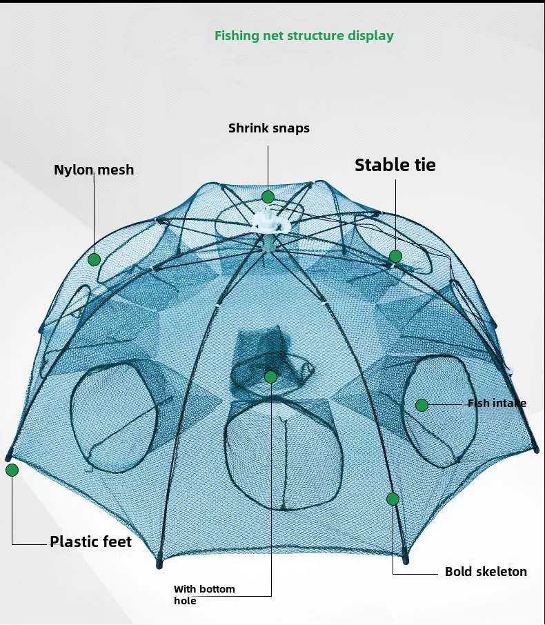 Piège à pêche automatique Filet de pêche capable d'attraper des crevettes et des crabes, ensemble pliable et portable, pêche simple et heureuse