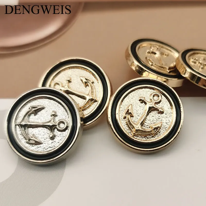 Anchor Engraved Gold And Silver Fashion Metal Buttons for Clothing Shirt Cuff Coat Sewing Accessories Handmade Sewing Buttons