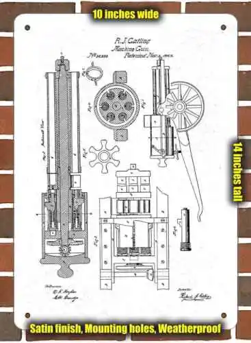 Metal Sign - 1862 Gatling Machine Gun Patent- 10x14 inches