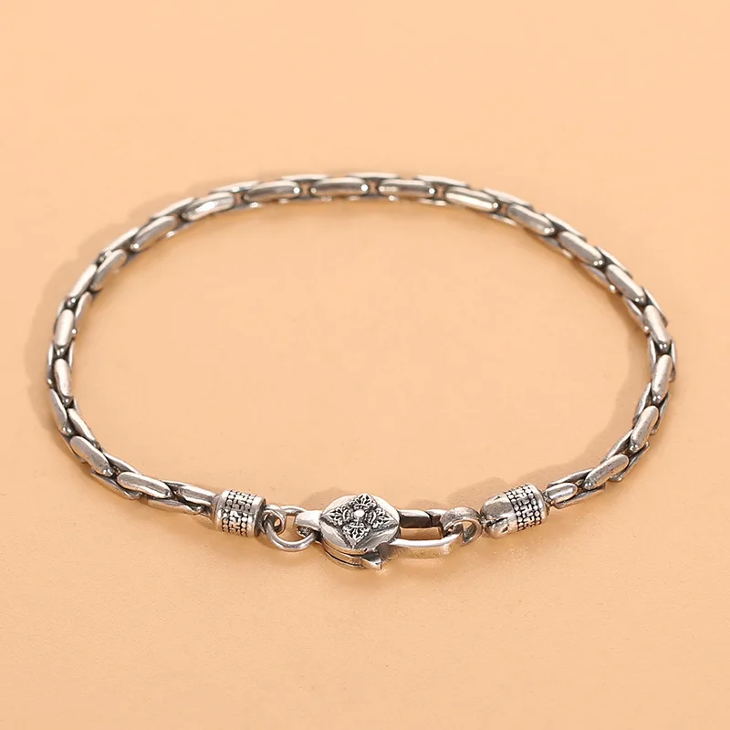 

S925 thai silver retro ethnic style vajra buckle buckle bamboo bracelet trendy simple personalized jewelry