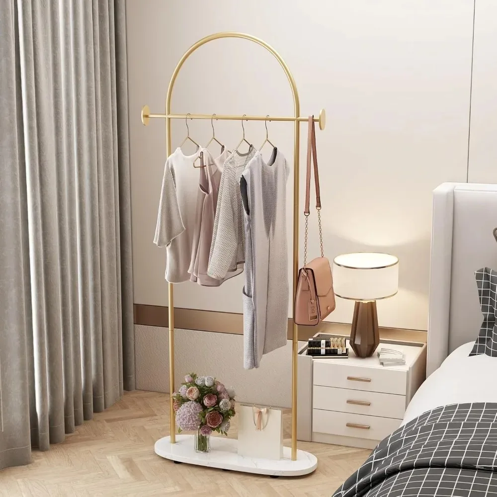 

US Shipping Gold Coat Rack Freestanding with Marble Base Modern Heavy Duty Clothes Stand with 2 Hooks for Entryway Bedroom