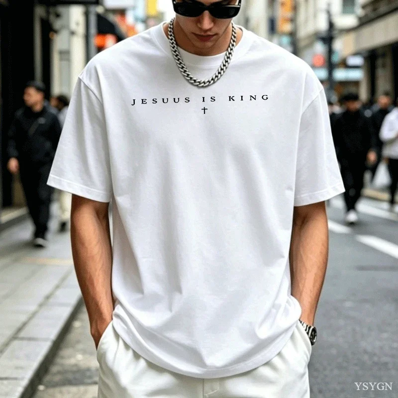 Jesus Is King T Shirt Men Minimalist Christian T-Shirt Religious Mom Jesus Short Sleeve Tshirts Summer Cotton Short Sleeve Tops