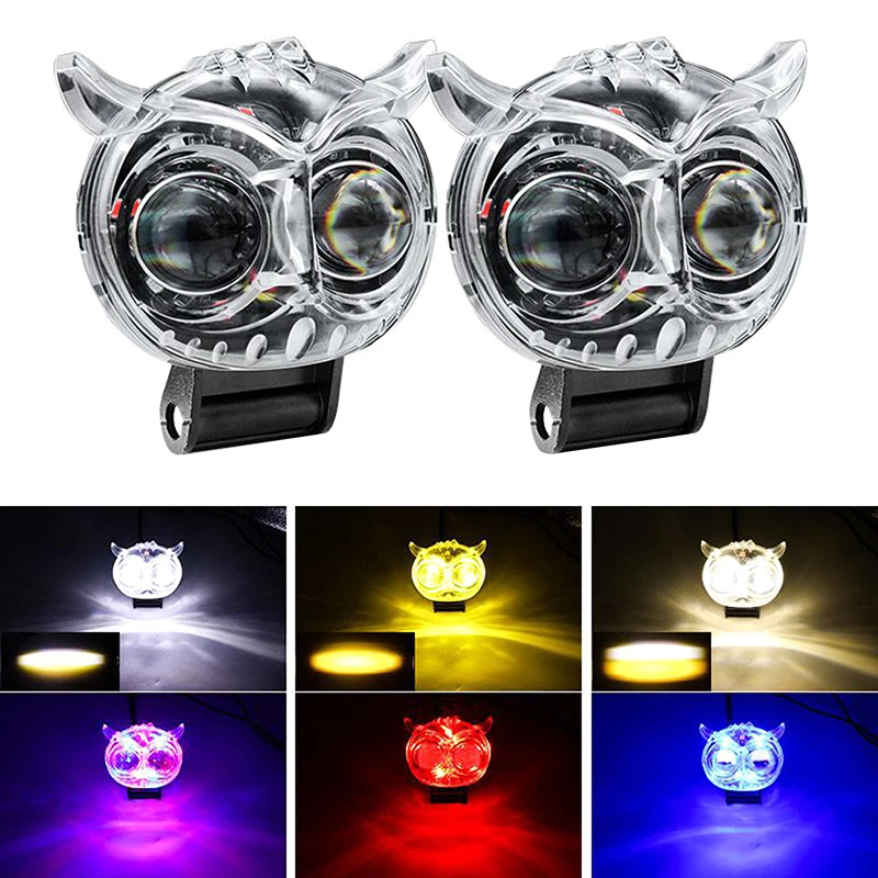 Dual Color Motorcycle Headlight Owl Design Auxiliary Spotlights Motorbike Scooter Lights