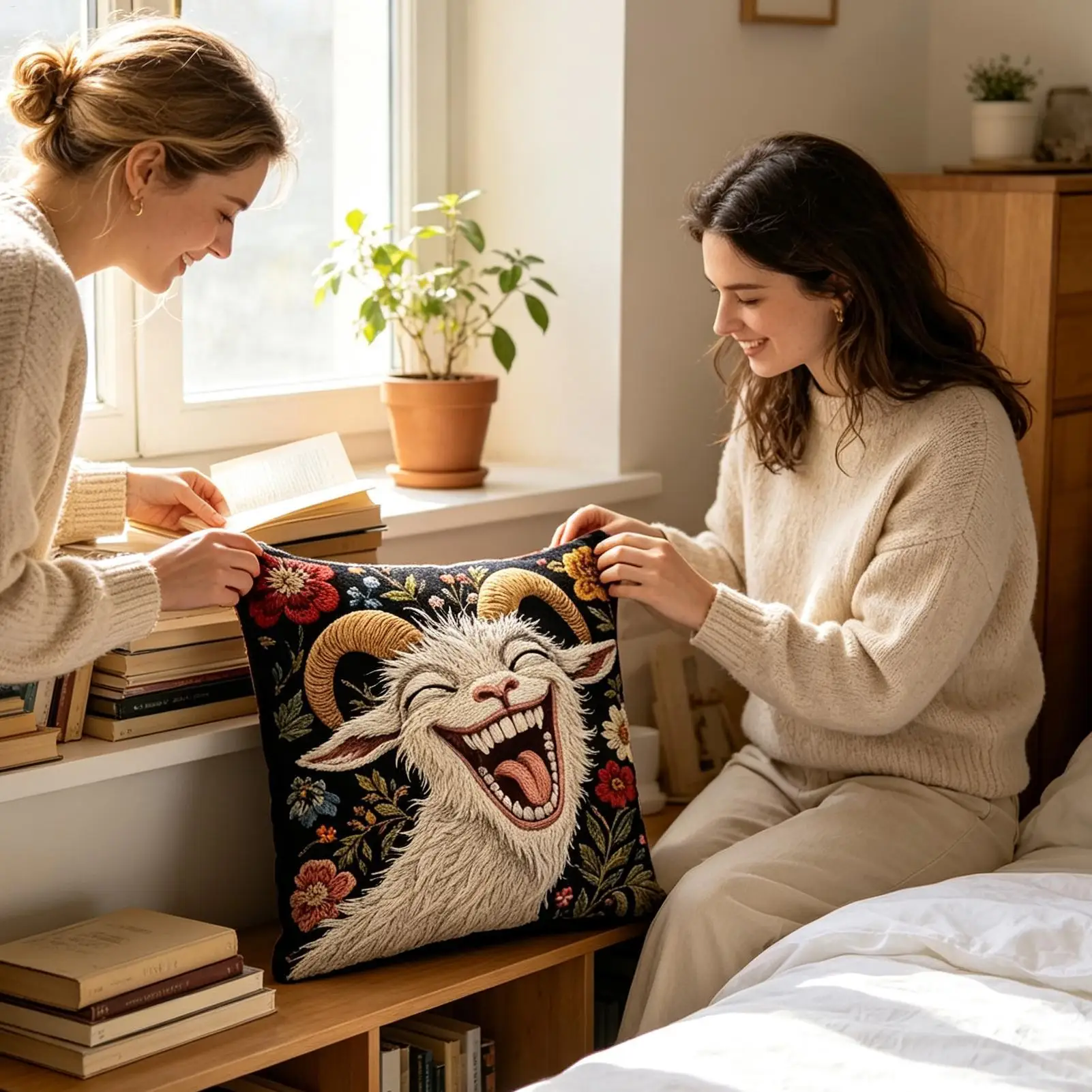 Screaming Goat Pillow Cover 18x18 Inches Funny Animal Plush Throw Pillow Case Cushion Cover for Couch Sofa Bedroom Decor