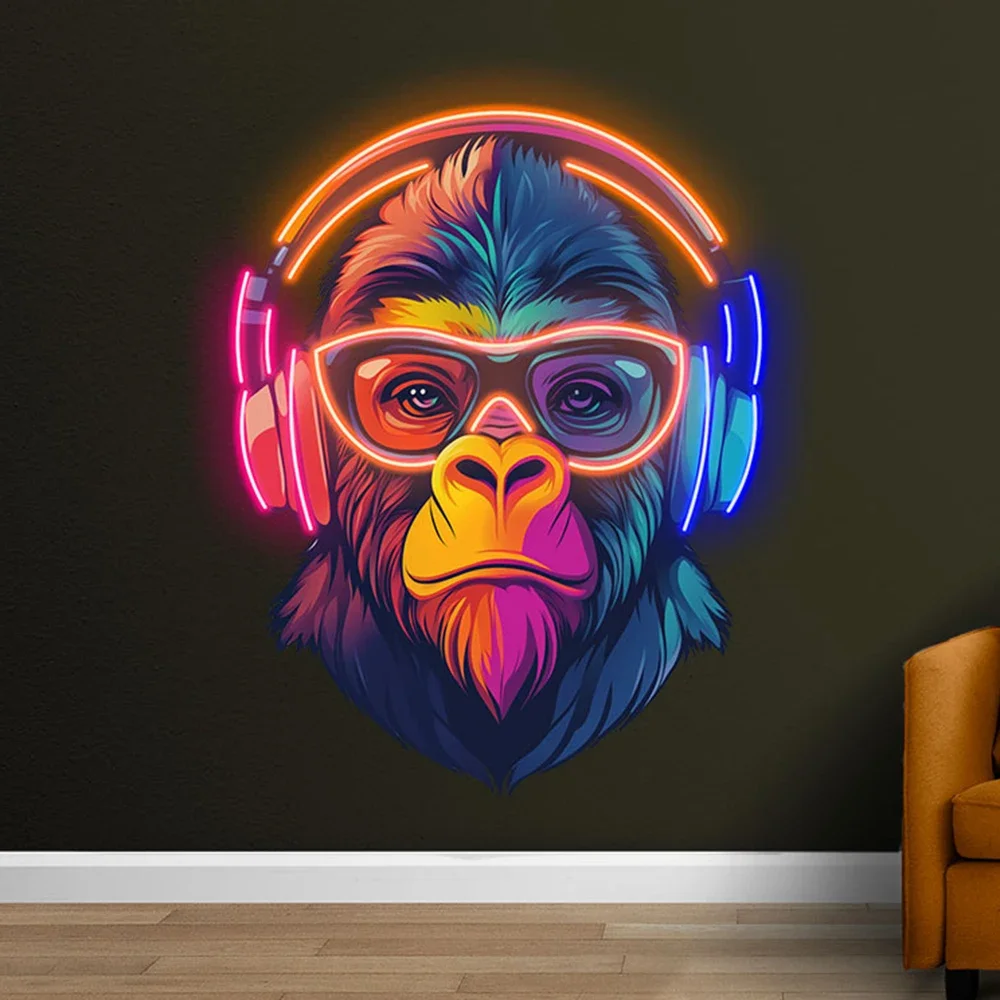 Mono con auriculares, letrero de neón, obra de arte, decoración de dormitorio, sala de juegos, cueva de hombre, luz Led personalizada, decoración de pared para hogar, Bar y Club