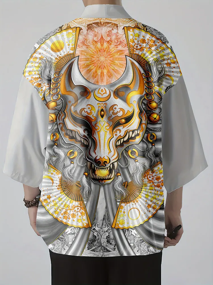 Japanese Traditional Kimono Daily Casual Men's Printed Animal Pattern Kimono Outdoor Holiday Leisure Cardigan Men's Clothing