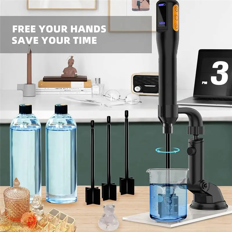 DT15 Upgraded Resin Mixer Epoxy Resin Electric Stirrer Paint Mixer & Timed Epoxy Resin Mixer with Mixer Stand Rechargeable