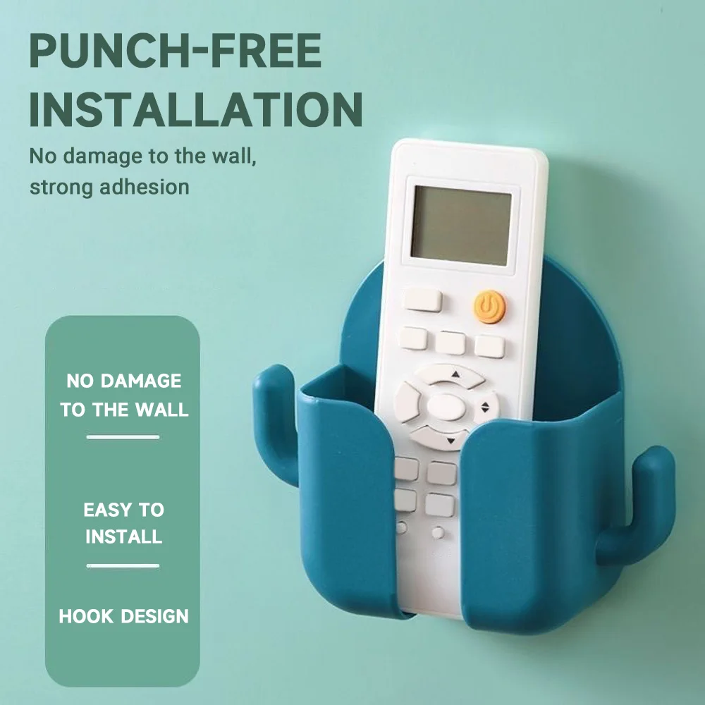 Punch-Free Cactus Wall Storage Holder Self-Adhesive Remote Control & Phone Wall Mount Organizer No-Drill Phone Charging Rack New