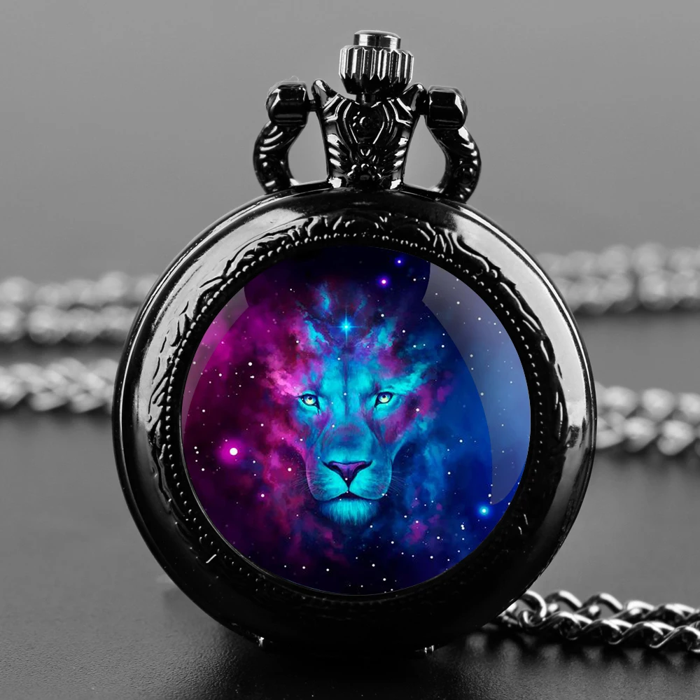 The Colorful Leo Zodiac Sign, Leo Pocket Watch Women Men Children Quartz Necklace Pendant World Time Display Electronic Movement
