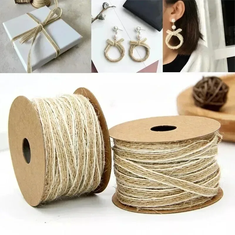 5/10 Rolls 0.5cm*10m Natural Jute Burlap Rolls Hessian Rope Ribbon With Lace Bow Wedding Christmas Gift Wrapping DIY Crafits