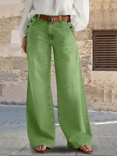 Imagen 1 del producto Nuevos pantalones vaqueros informales de pierna ancha con múltiples botones para mujer: pantalones vaqueros de alta calidad para un comodidad elegante