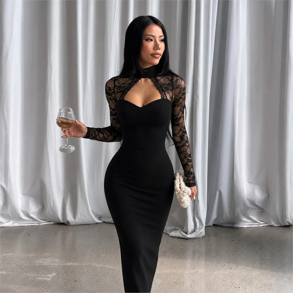 MsChuh Sexy Dresses For Woman Party Wedding Evening Dress Vestidos Temperament Hot Girl Style Package Hip Slim Lace Hollow Out