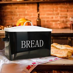 SOTECH Metal Bread Box Black Farmhouse Style Bread Bin For Kitchen Countertop Homemade Bread Food Storage Container