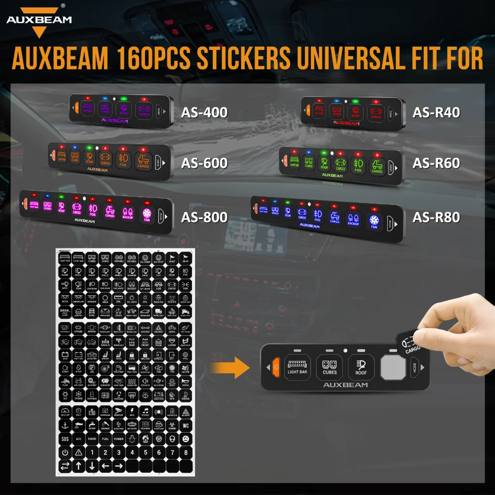 160 Pieces Switch Panel Label Stickers for AS-400/AS-600/AS-800/AS-R40/AS-R60/AS-R80 AUXBEAM Switch Panels Accessories Parts