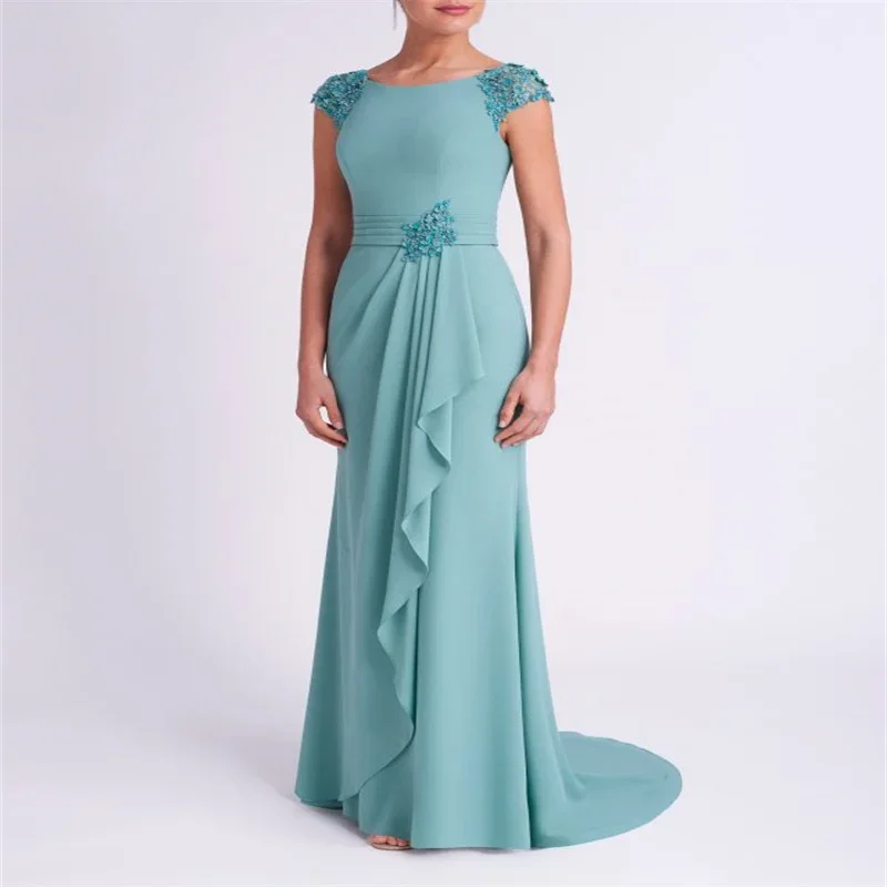 

Long Mermaid Green Mother of the Bride Dress with Cap Sleeves Wedding Party Dress vestidos para madre de novia 2024