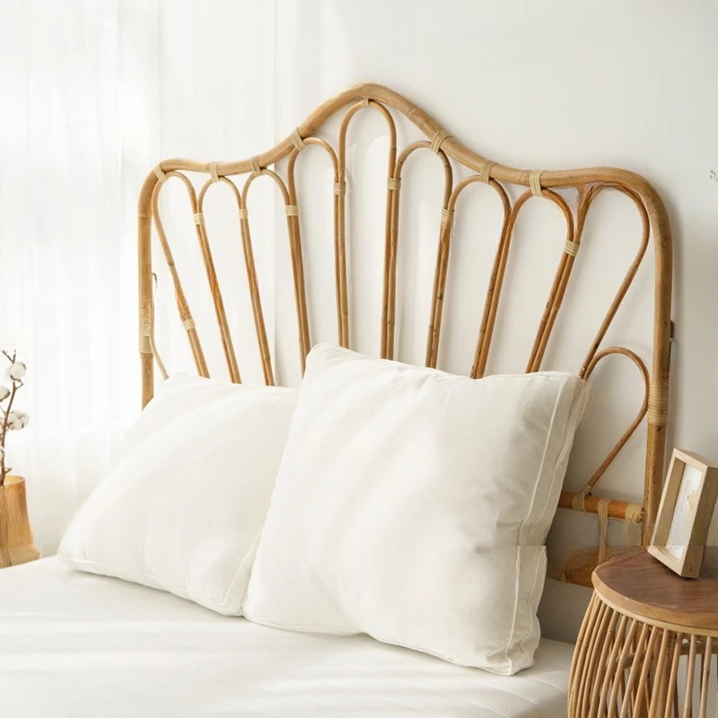 Japanese ins natural real rattan headboard B & B model room background floor decoration rattan bed backrest