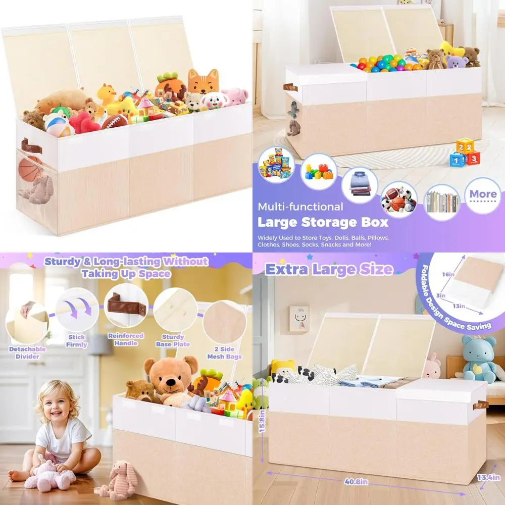 صندوق تخزين ألعاب كبير ومتين مع غطاء، صندوق منظم قابل للطي لألعاب الأطفال والألعاب #1