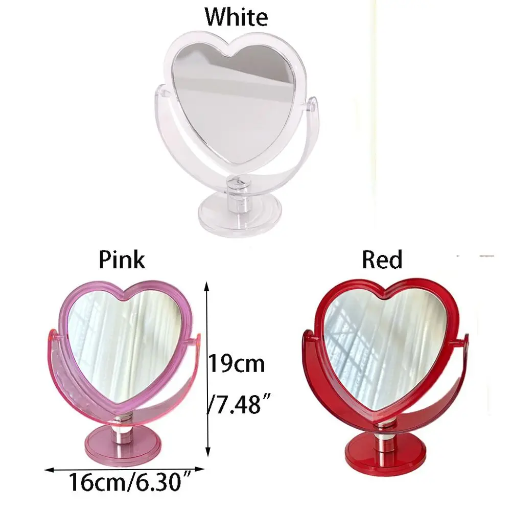 Double-sided Love Makeup Mirror With Base Cute Desktop Makeup Mirror 360 Degree Rotation Heart Shaped Double Sided Mirror Home