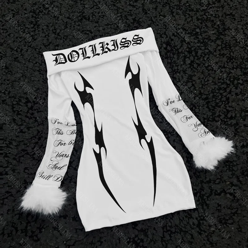 

Женское платье на одно плечо с длинными рукавами Y2K, универсальное, готическое, рок-стрит, американское ретро, сексуальное, новое, тонкое, короткое платье EMO