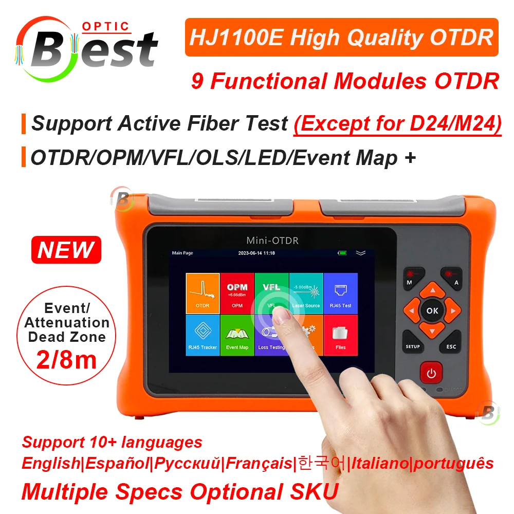 

Mini OTDR 26/24dB Multifunctional Active Live Fiber Optic Reflectometer Touch Screen VFL OLS OPM Event Map Ethernet Cable Tester