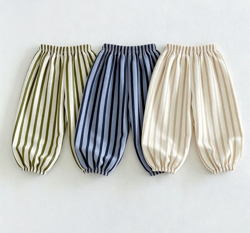 Small Kid Loose Fit Striped Casual Pants Baby Boys Girls Summer Thin Pants Toddler Casual Vertical Stripe Bloomer Pants Trousers