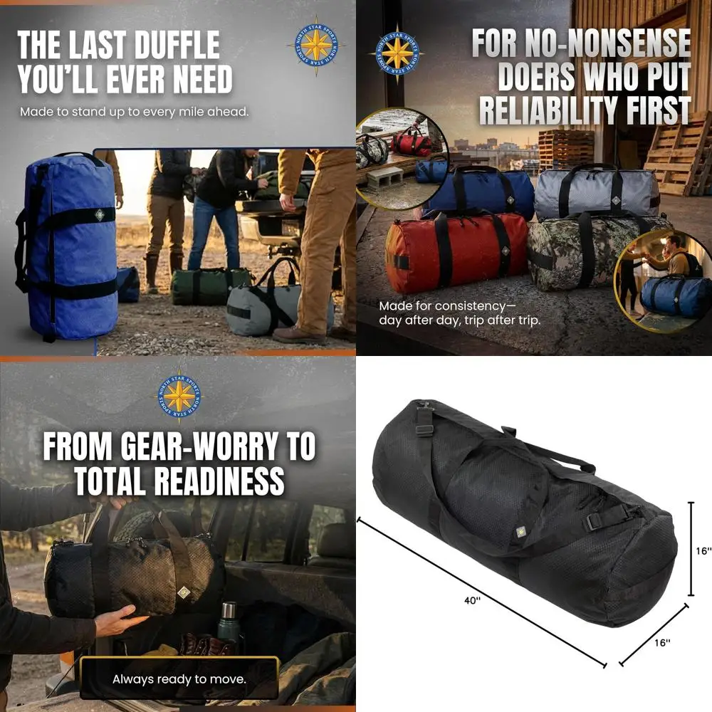 

Extra-Durable XL Ripstop Duffel Bag, Weatherproof and Packable, 131L Capacity, Black