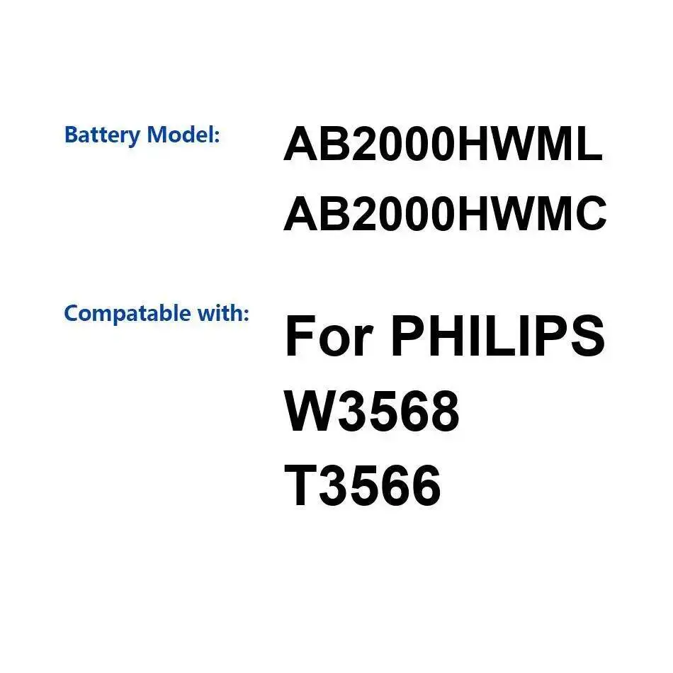 

AB2000HWML AB2000HWMC Reliable Power For Philips W3568 T3566 Mobile Phone Battery Premium Replacement 2000Mah