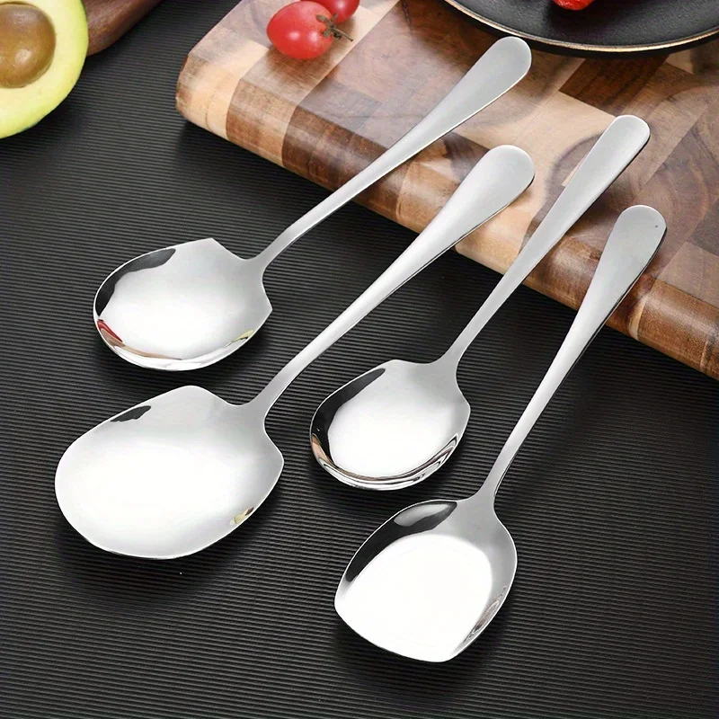Cuchara grande de acero inoxidable con mango largo, cucharas públicas para sopa, cuchara redonda de cabeza grande para comida y fruta, vajilla de cocina para restaurante, cucharón