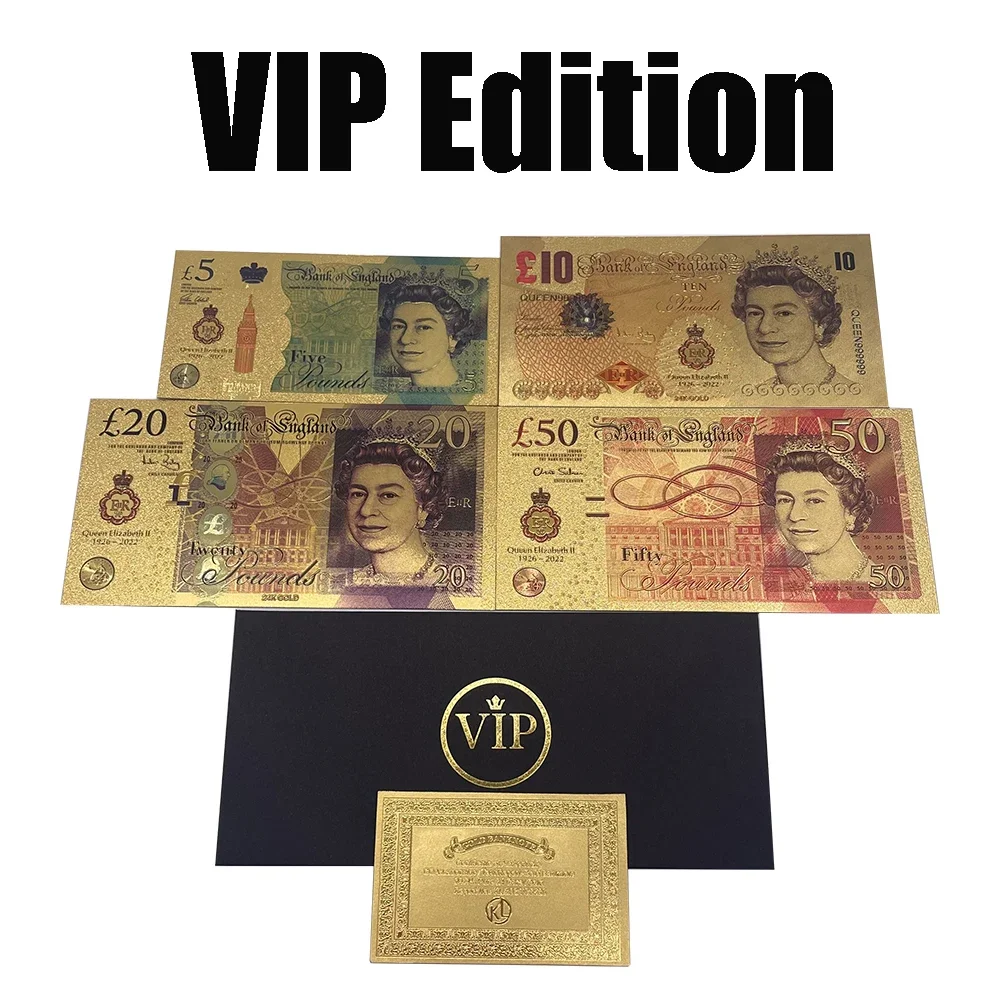 England Queen Elizabeth II Golden Banknotes GBP UK5 10 20 50 Pound Creative Gifts Souvenir for collectibles