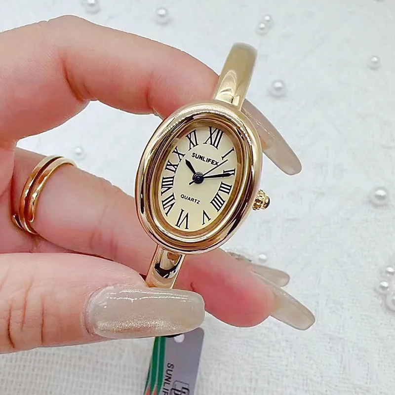 Luxury Brand Women Rome Dial Quartz Watch Fashion Gold Colors Bangle Wristwatch Relogio Feminino Dropshipping Gifts Montre Femme