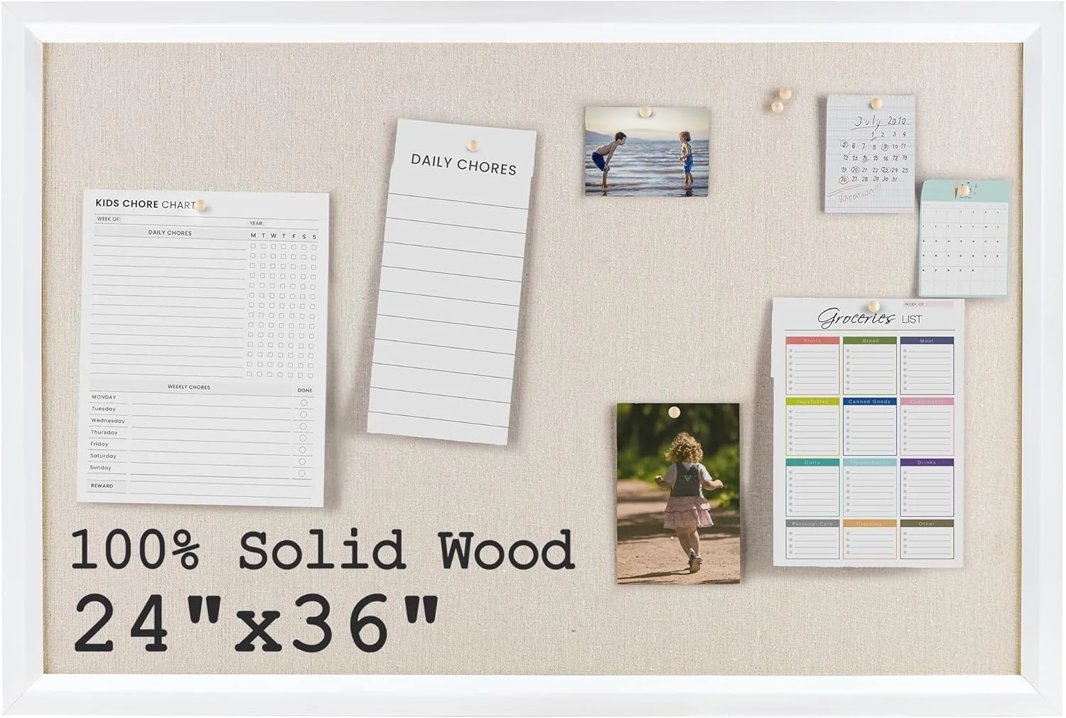 

24x36 Inch Cork Bulletin Board with Linen Cover and Wood Frame, Includes Pushpins for Wall Mounting in Home Office
