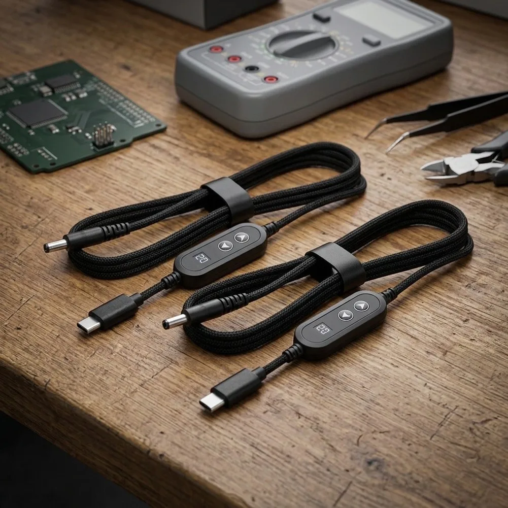 100W For Type-C to DC Adapter Cable 5A for Max Adjustable Voltage 5-20V for routers Laptops Power Banks 1.2m Black