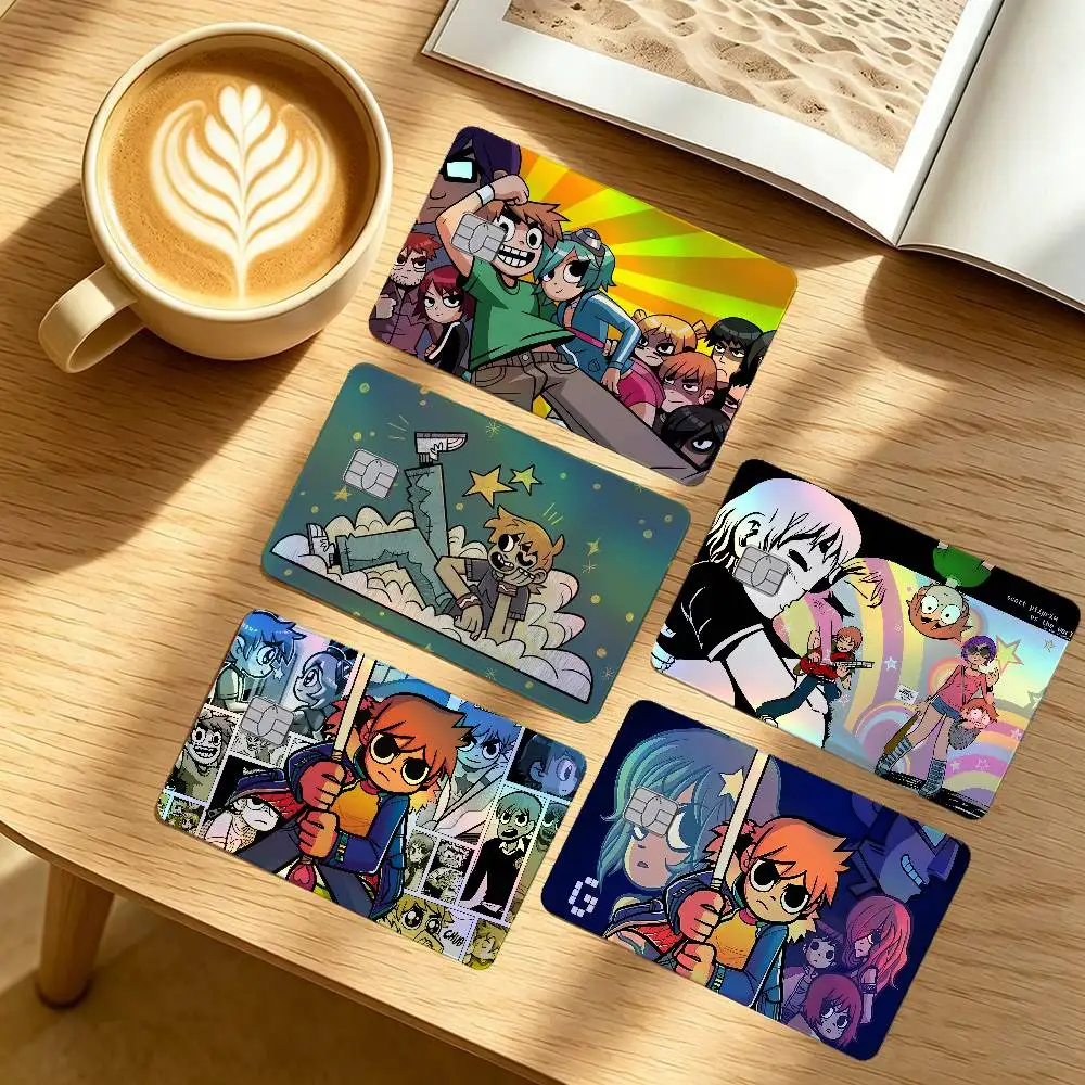 S-Scott Pilgrim 4Pcs/Set Holographic Laser Credit Card Stickers Iridescent Waterproo Fits All Standard Bank Cards