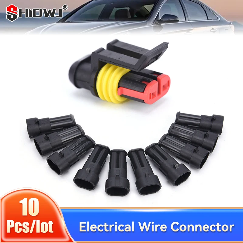 

10 Kits 2 Pin Way Sealed Waterproof Electrical Wire Connector Plug Car Auto Set For Motorcyle Scooter Truck Trike Caravan Marine