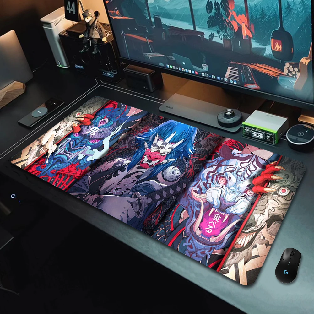 Imagem -04 - Samurai Arte Japonesa Tamanho Grande Mouse Pad de Borracha Natural pc Gamer Computador Gaming Mousepad Mesa Tapete Bloqueio Borda Teclado Almofadas