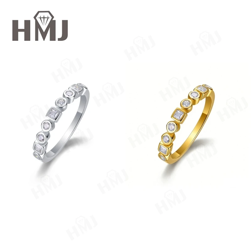 

D Color 925 Sterling Silver Moissanite Ring Round+Princess Cut Classic Fine Jewelry Anniversary Valentine's Day Gift for Women