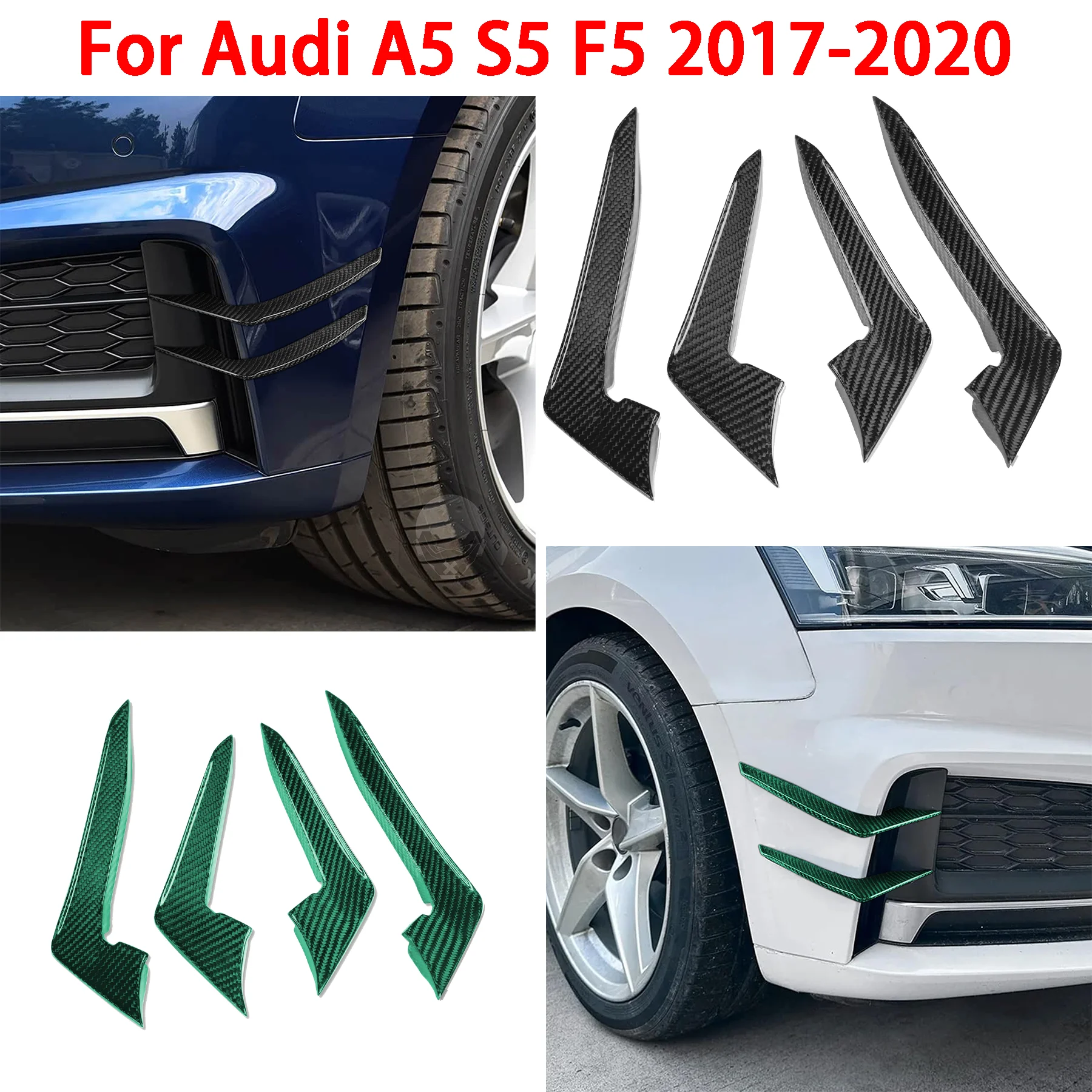 

For Audi A5 S5 F5 2017-2020 Car Front Bumper Wind Blade Side Spoiler Decoration Modification Real Carbon Fiber Accessories