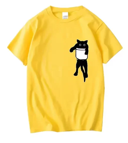 Summer Men's High Quality T-shirt Cotton Funny Pocket Cat Print Men Loose Cool O-neck T Shirt for Men Short Sleeve Male Tee Soft