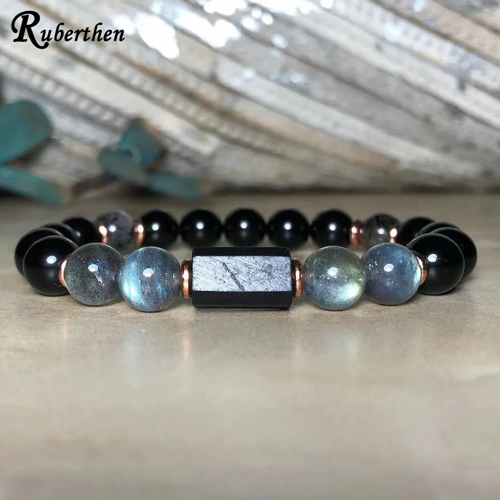 Ruberthen New Design 8 MM Labradorite Tourmalated Quartz Black Tourmaline Bracelet Protection Against Negativity