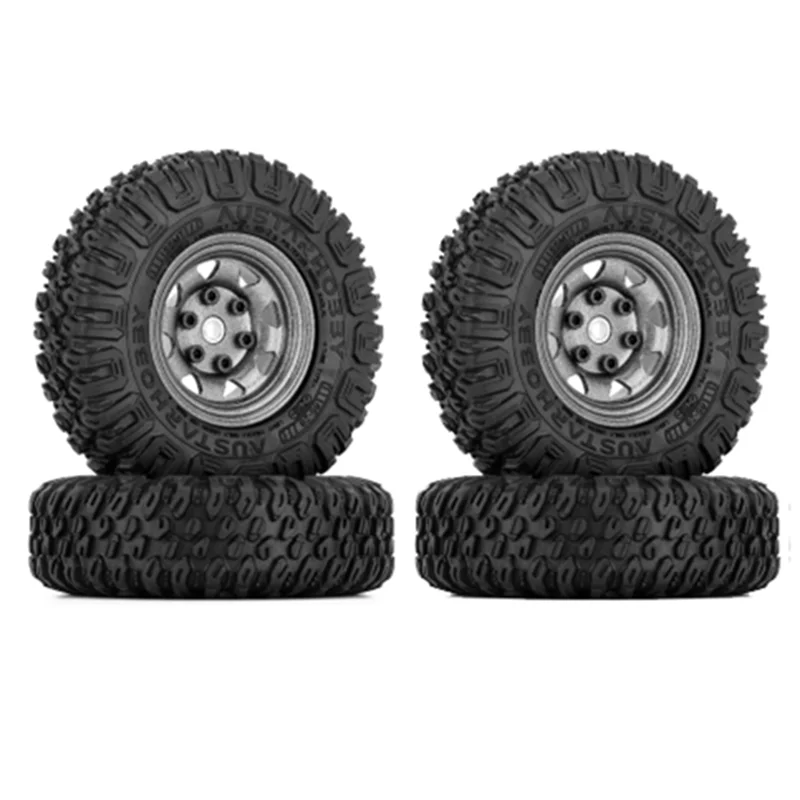 4PCS 85mm 1.55 Metal Beadlock Wheel Rims Tires Set for 1/10 RC Crawler Car Axial Yeti Jr RC4WD D90 TF2 Tamiya,Titanium