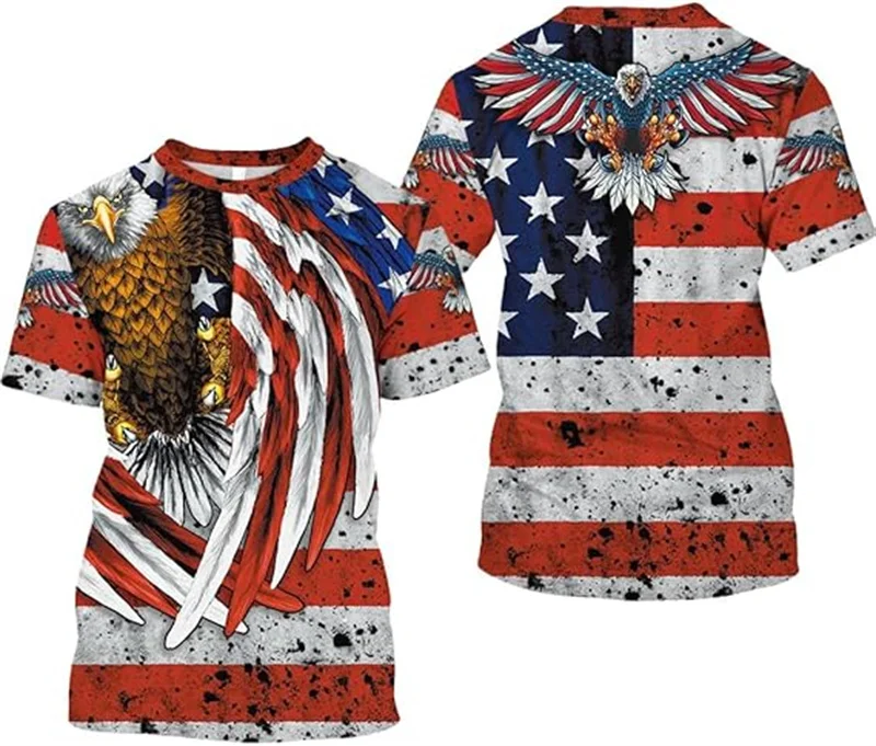 3D American Eagle Flag Printing T Shirt US USA Stripe Emblem Men T-shirt Independence Day Women Clothes Patriotic Kids Tops Tees