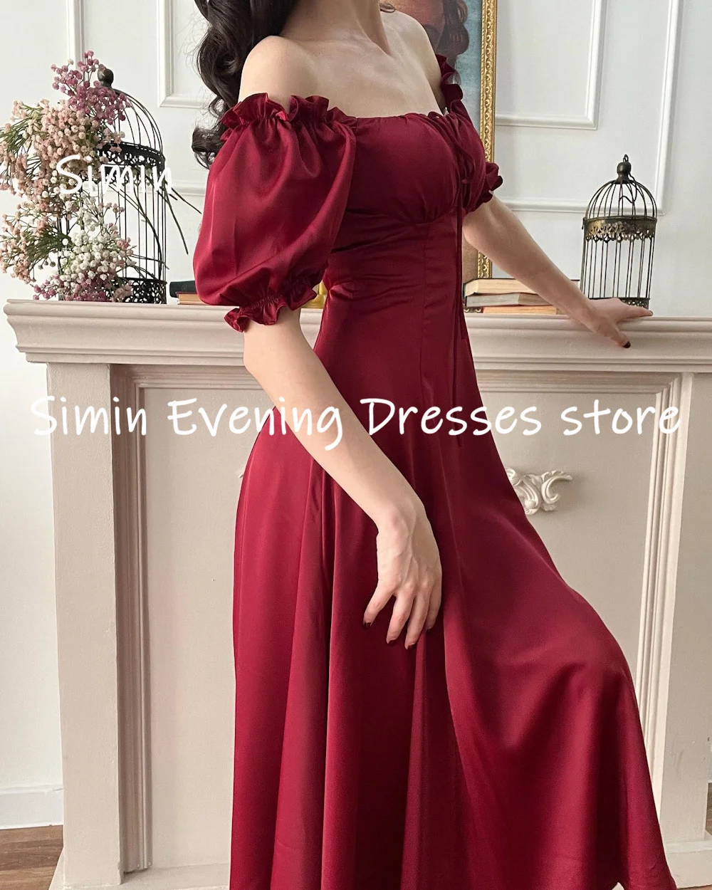 Simin Satin A-line Off-the-shoulder Neckline Ruffle Populer Prom Gown Ankle-length Evening Elegant Party dresses for women 2023